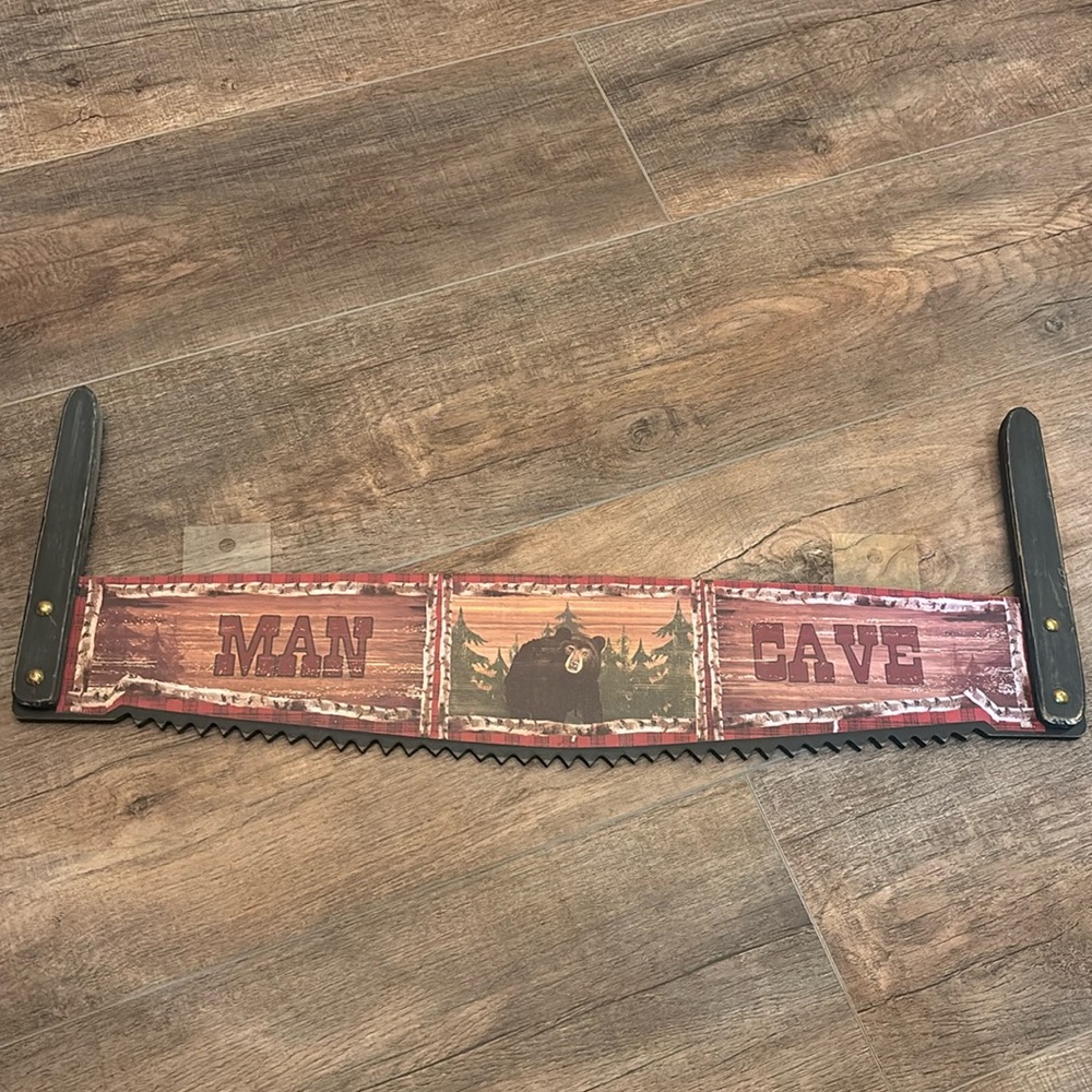 Man Cave Bear Saw Wooden Sign 24”x8.5”‎